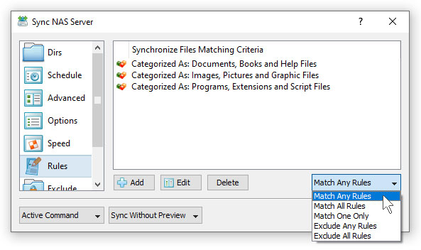 SyncBreeze File Synchronization Rules File Types