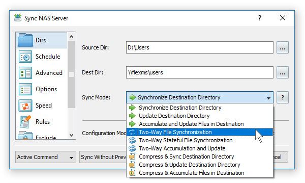 SyncBreeze Server File Synchronization Modes