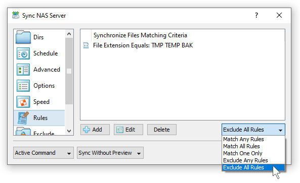 SyncBreeze File Synchronization Rules Exclude Extensions