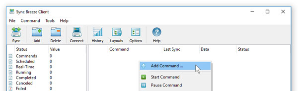 SyncBreeze Server Add File Synchronization Command